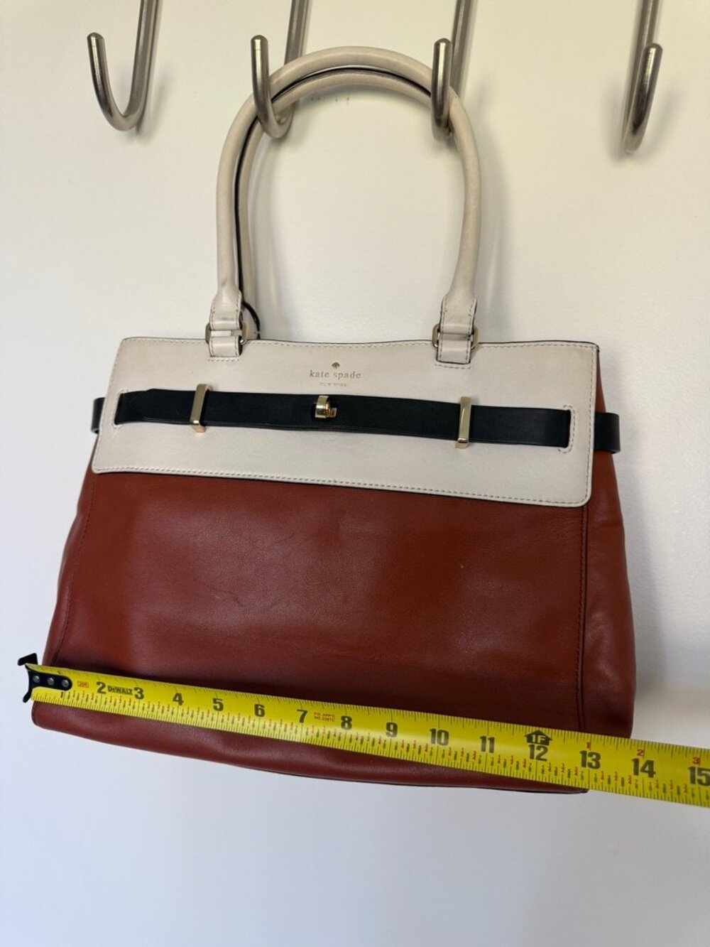 Kate Spade Brown Black White Colorblock Leather Satchel | Rare Style - Picture 5 of 6